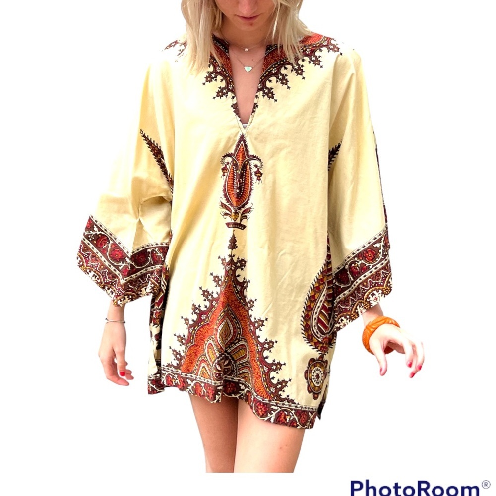Vintage dashiki shirt dress 70s BoHo hippie medium 2 4 6 festival